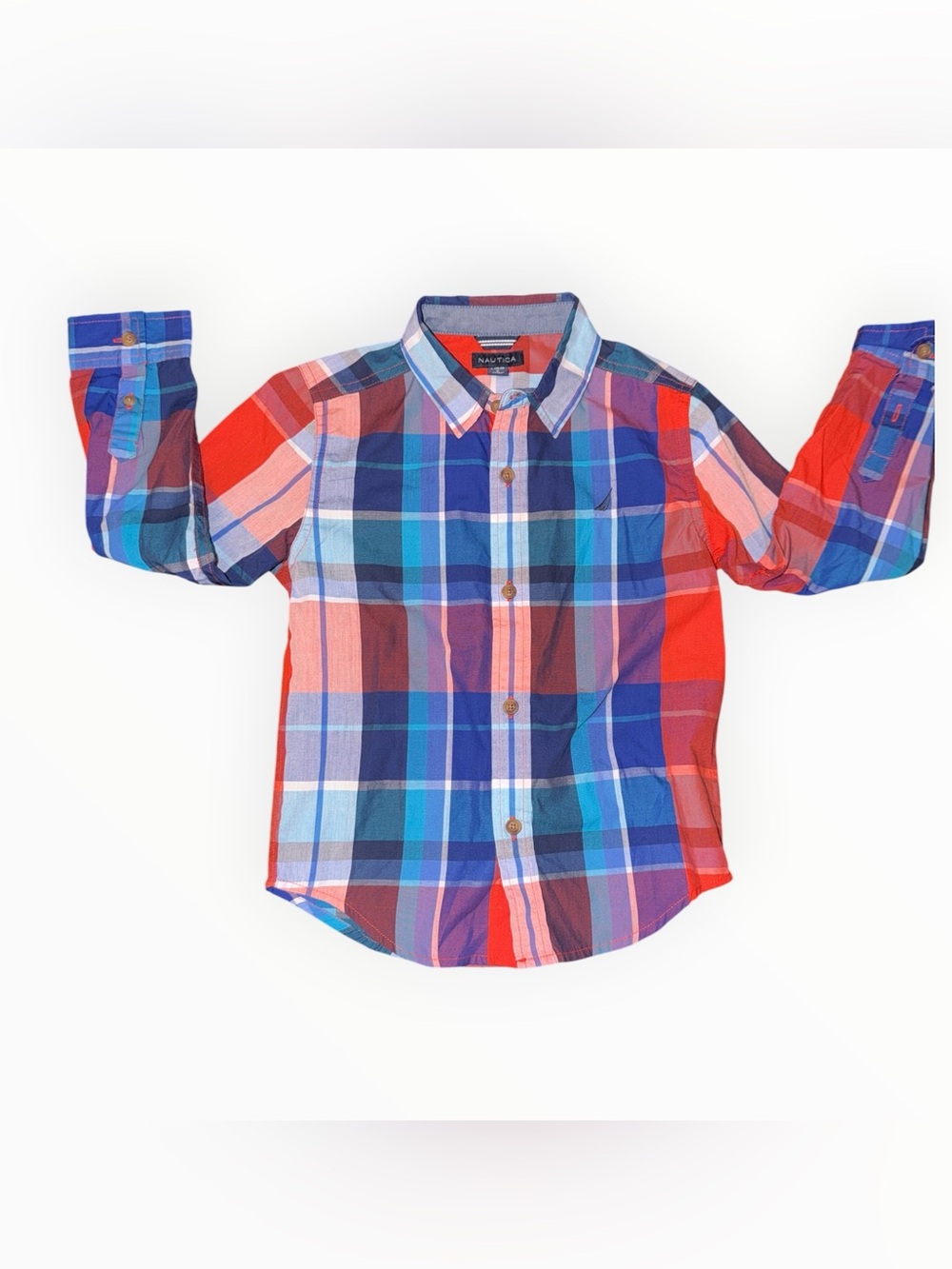 Nautica Boys Multi-Color Plaid Button-Down Shirt (Red & Blue) Size L